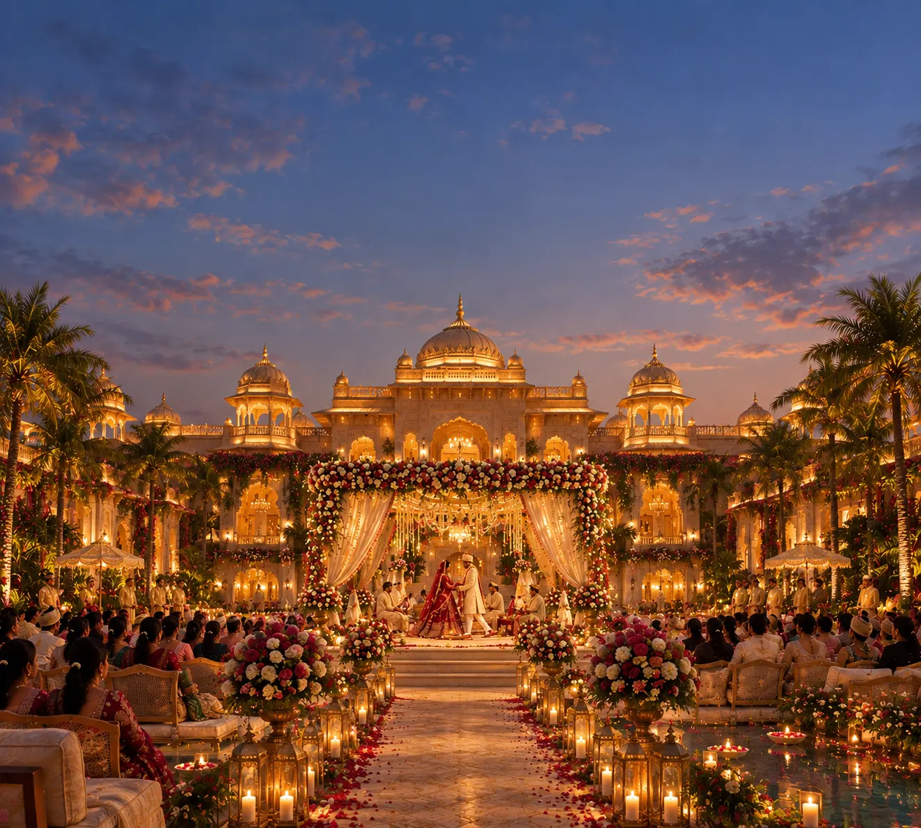 Palace wedding mandap at night