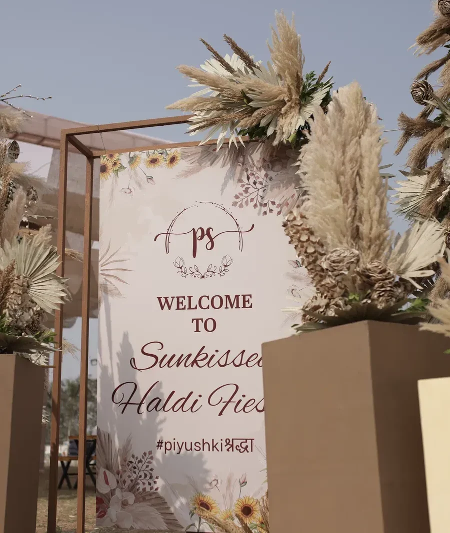 Custom welcome signage for a haldi celebration